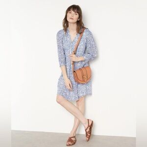 Maison 123 Calypso Blue / Silver Floral Shift Dress Size Medium / 6